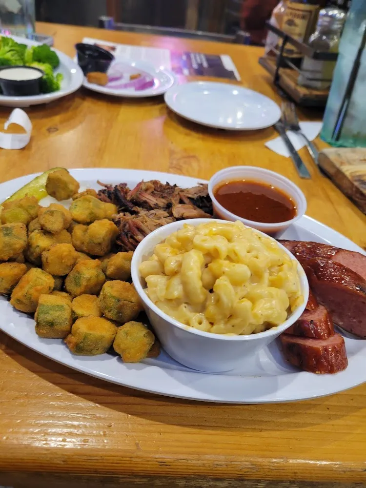 2 Meat Plate with Fried Okra and Mac and Cheese